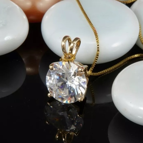 3.0CT Round Pendant 14K Yellow Gold Necklace - Picture 2 of 5